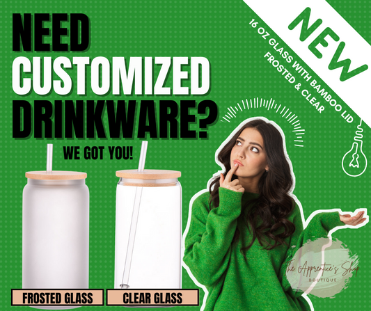 Customized 16oz Glass Tumbler with Bamboo Lid